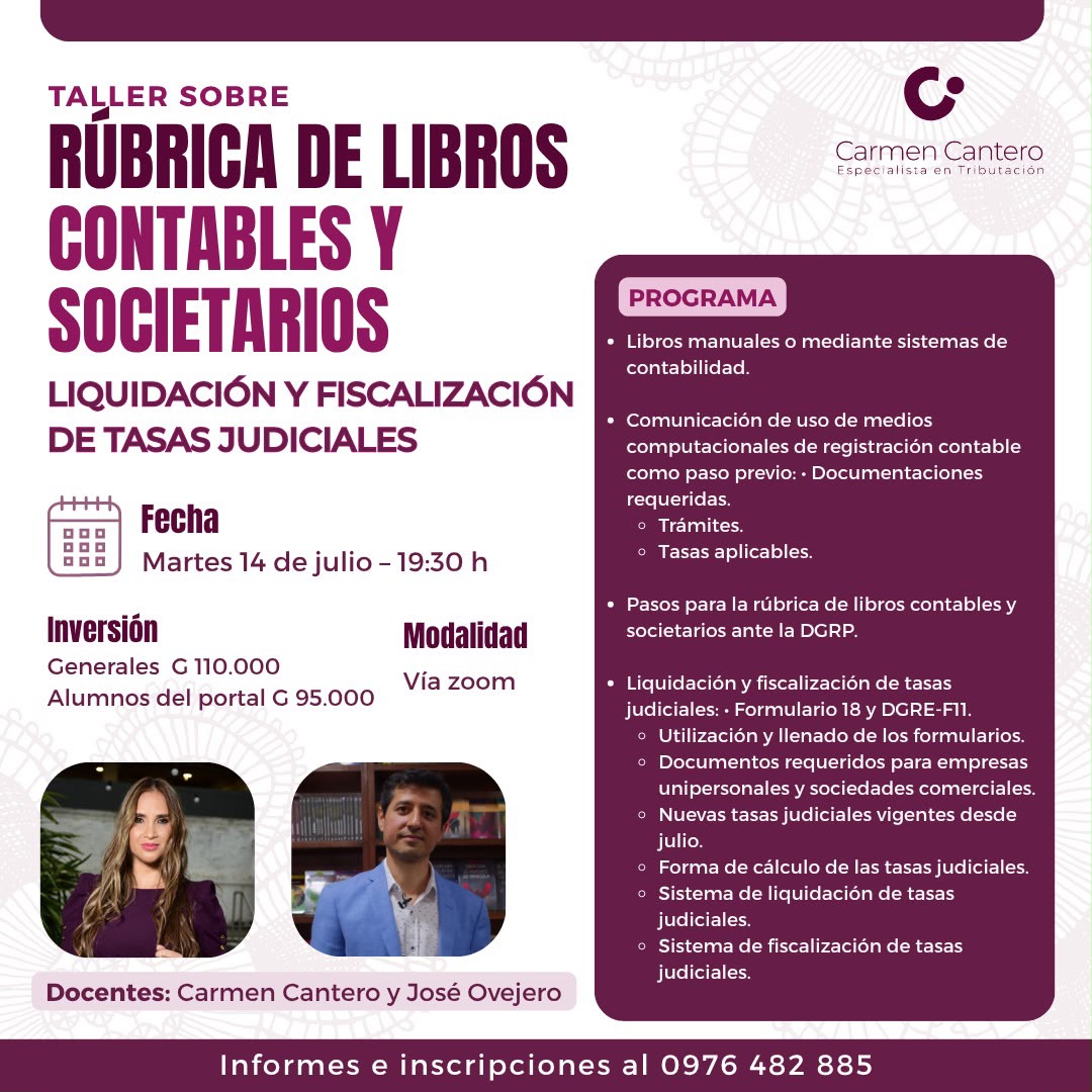 Taller sobre Rubrica de Libros Contables y Societarios 14/07/26