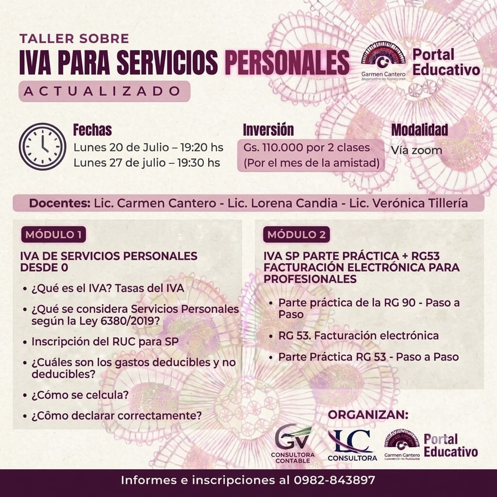 Taller sobre IVA PARA SERVICIOS PERSONALES 20/07/26